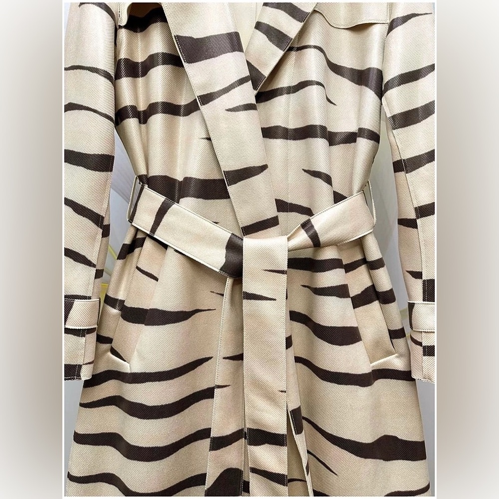 Elegant Zebra Print Belted Lapel Trench - Picture 8 of 11